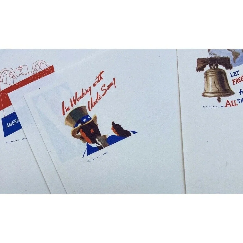 Vintage WW2 homefront stationery Jacques Minkus Patriotic Paper 1942 illustrated